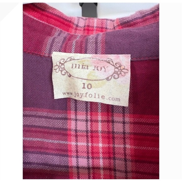 Mia Joy Kids Plaid Button Down Shirt with Tie Front Size 10 - Picture 3 of 3